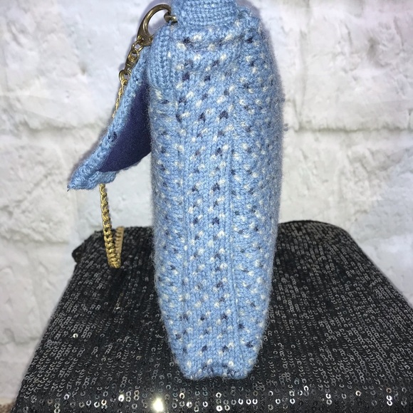 Vintage Handmade Blue Wool Sweater Shoulder Bag Purse - Picture 9 of 9